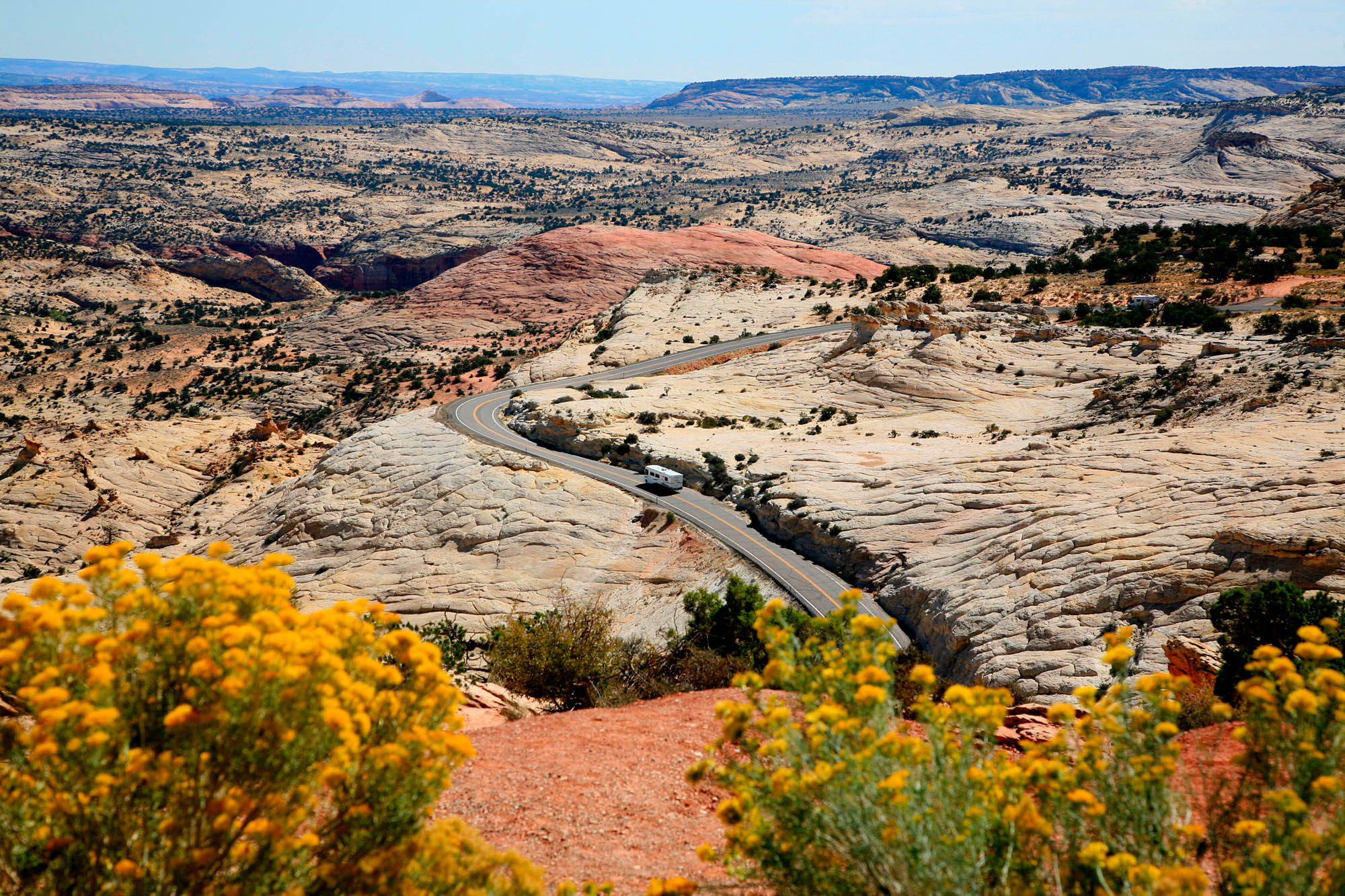 In this view you see a section of Highway 12 A Journey through Time Scenic Byway. This breath-taking view is from the Head of Rocks overlook about 10 miles east of Escalante, Utah.